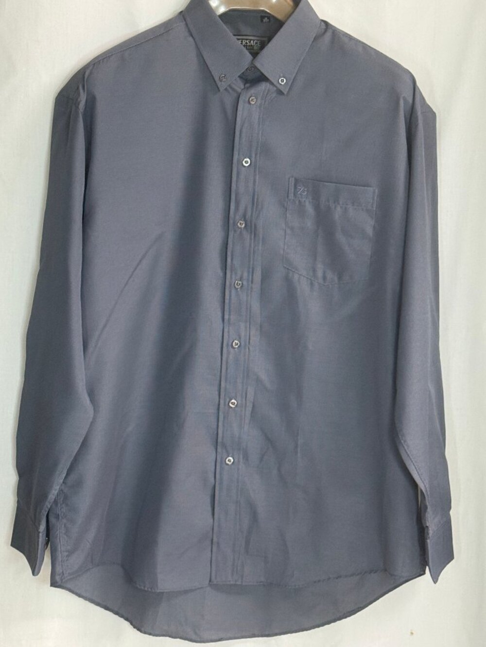 NWOT Versace Classic Micro Gingham Check Long Sleeve Dress Shirt-Gray - 18 36/37